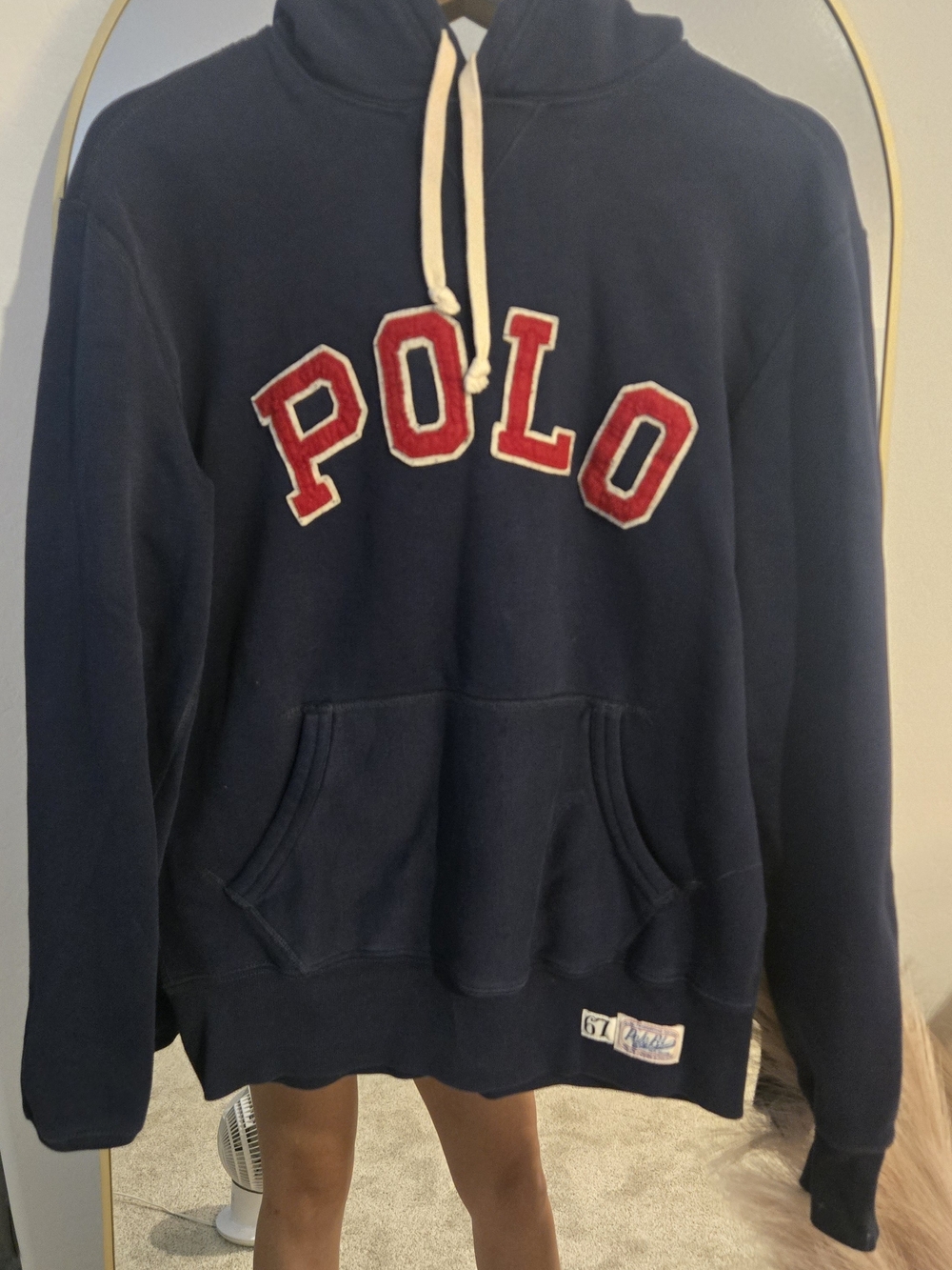 Polo by Ralph Lauren Navy Hoodie with Red Appliqué Letters Size Small